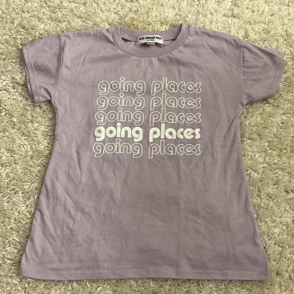 “Going places”  light violet shirt from “SUB_URBAN RIOT”(made in Guatemala)